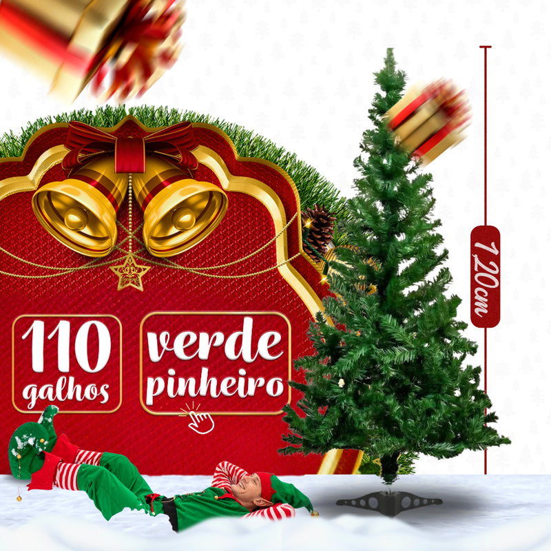 Árvore de Natal Decorada 120cm Verde | 110 Galhos + 46 Enfeites Com Pisca Pisca